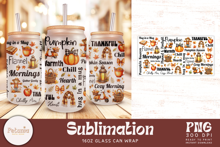 Fall Sublimation Glass Wrap | 16oz Glass Can Wrap