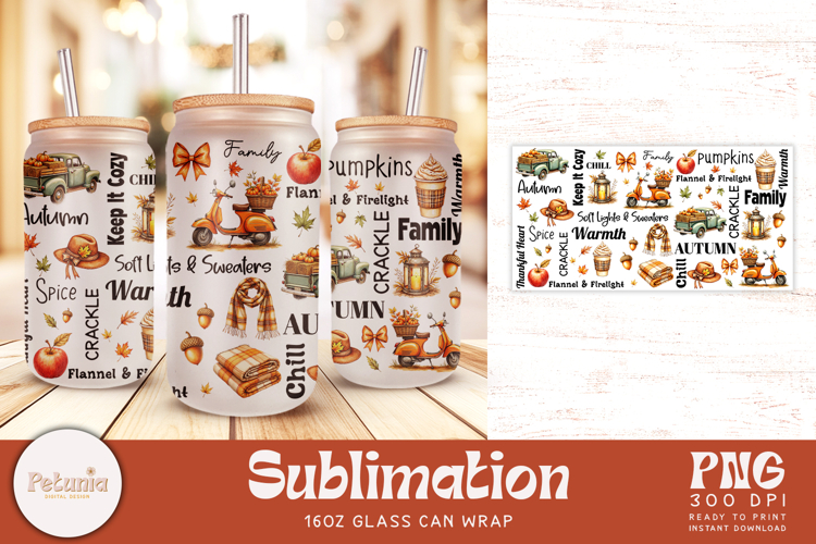 Fall Sublimation Glass Wrap | 16oz Glass Can Wrap