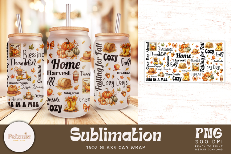 Fall Sublimation Glass Wrap | 16oz Glass Can Wrap
