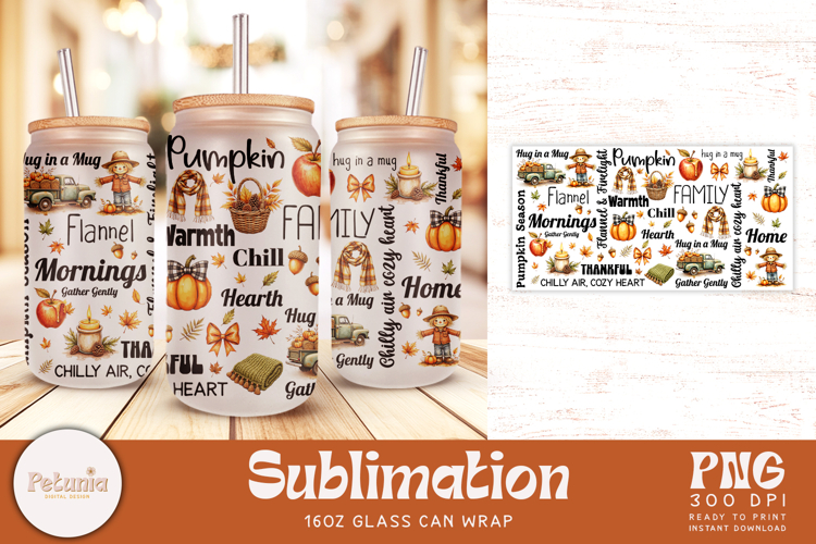 Fall Sublimation Glass Wrap | 16oz Glass Can Wrap
