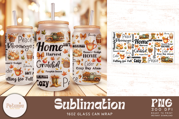 Fall Sublimation Glass Wrap | 16oz Glass Can Wrap