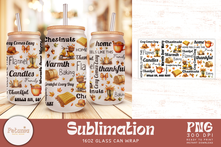 Fall Sublimation Glass Wrap | 16oz Glass Can Wrap