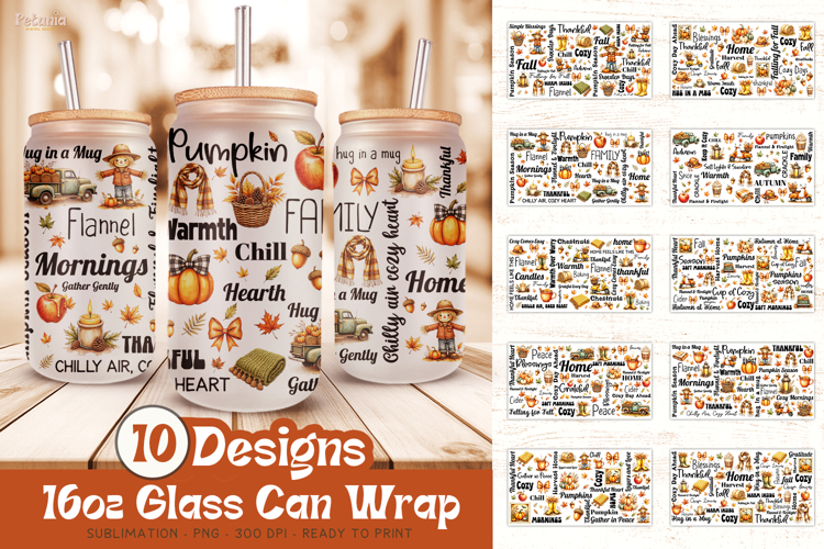 Fall Sublimation Glass Wrap | 16oz Glass Can Wrap Bundle
