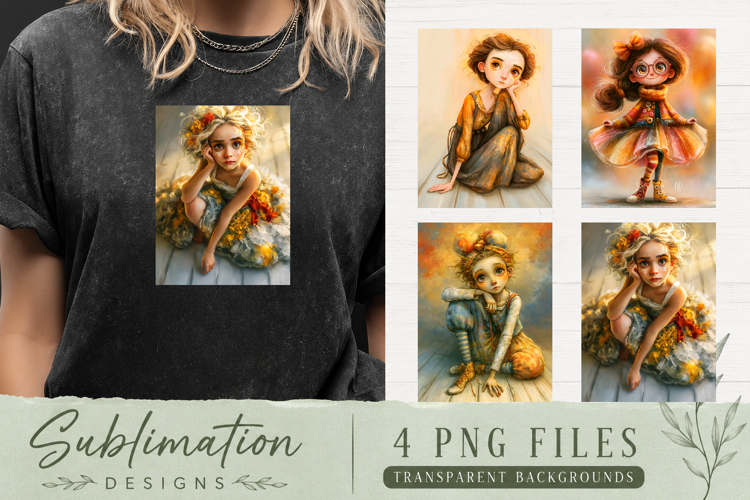 Trendy girl, Retro 4 Designs Sublimation T-shirt