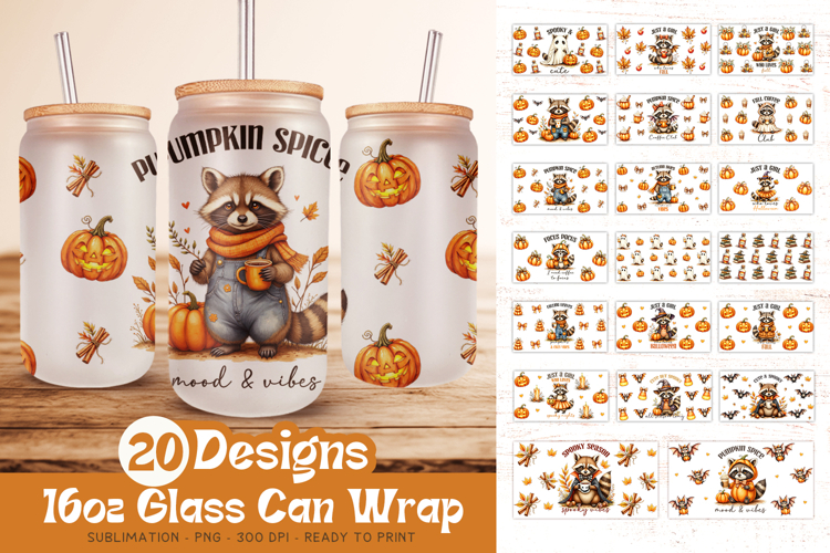 Fall Glass Can Wrap | Halloween 16oz Glass Can Sublimation