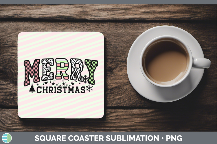 Merry Christmas Trendy Square Coaster Sublimation Design