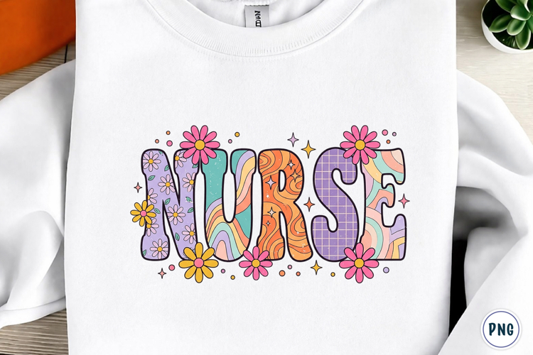 Trendy Nurse Floral Retro Checkered PNG example image 1