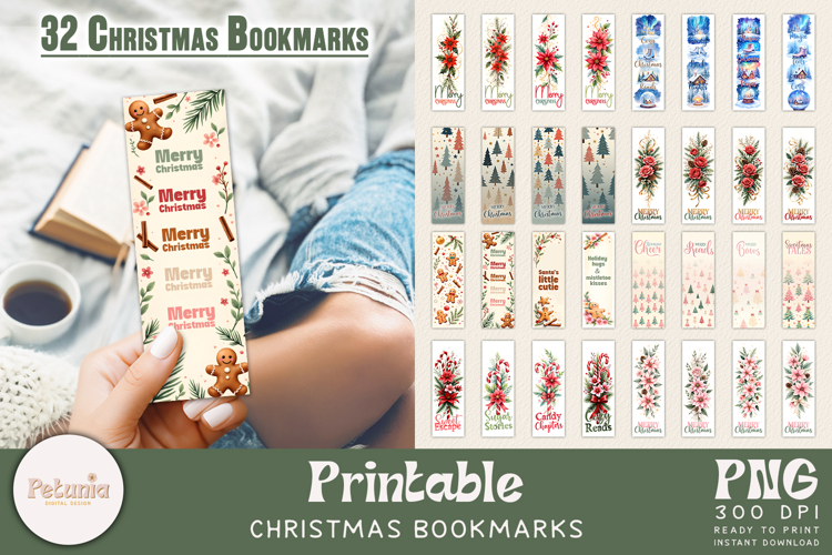 Christmas Printable Bookmarks Bundle | Holiday Bookmarks PNG