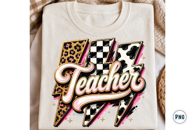 Trendy Teacher Lightning Png Sublimation Design
