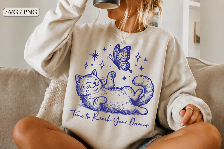 Trendy Vintage Cat with Butterfly SVG