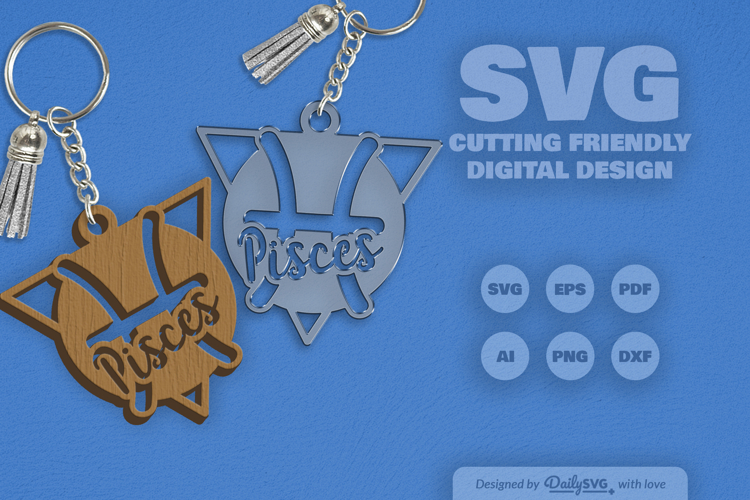 Pisces Zodiac Keychain Laser Cut SVG