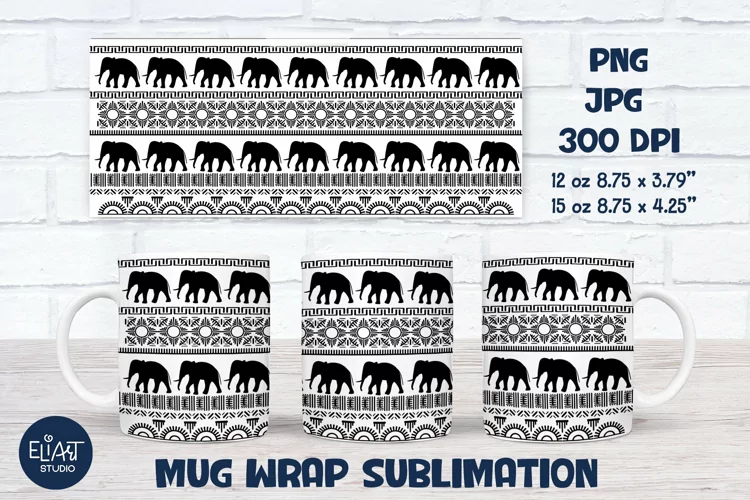 Tribal Elephant Mug Sublimation | Elephant Full Mug Wrap