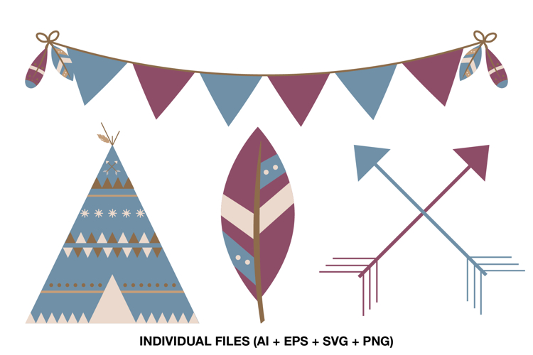 Tribal Party Decorations Clipart, Teepee Birthday Elements