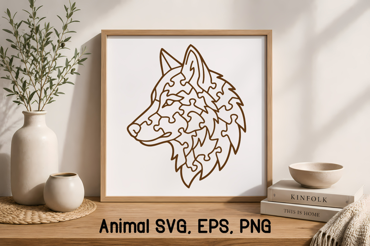 Wooden Puzzle Style SVG Design | Wolf Silhouette SVG