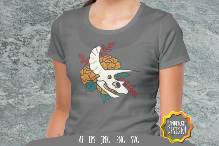 Triceratops Skull and Flowers SVG