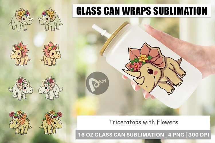 Glass Can Triceratops with Flowers example image 1