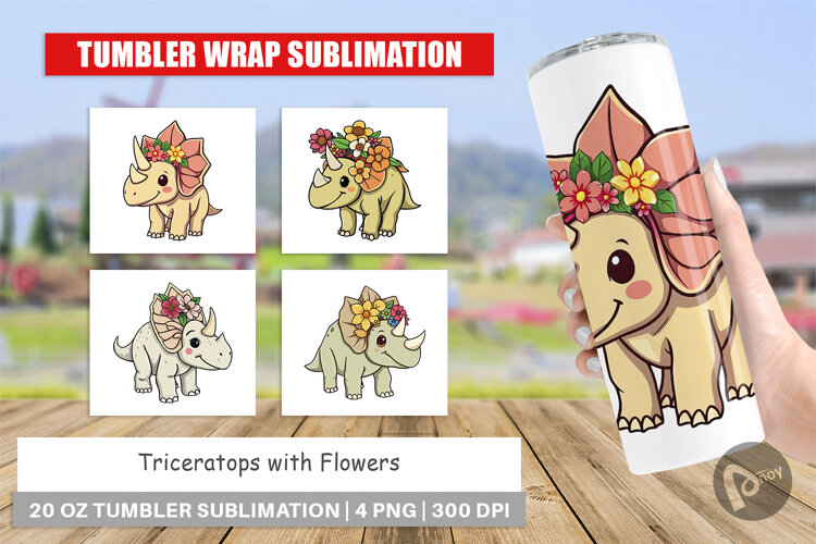 Tumbler Triceratops with Flowers example image 1