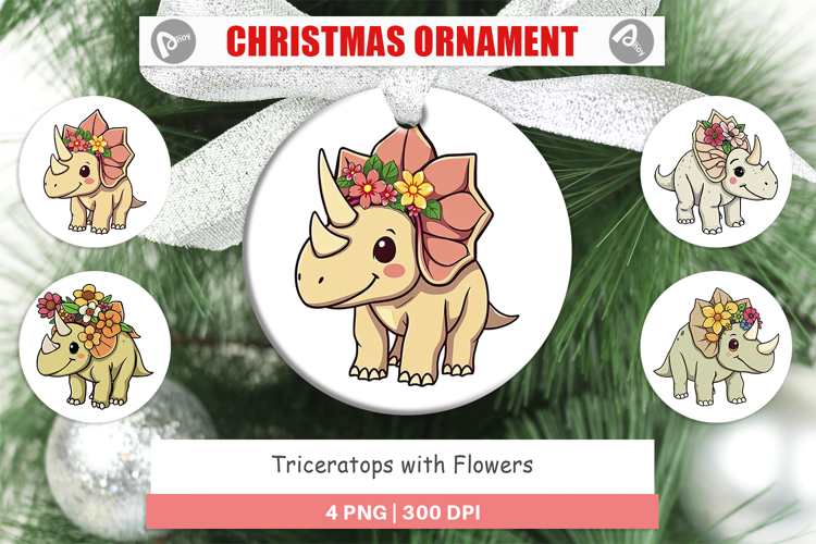Ornament Triceratops with Flowers