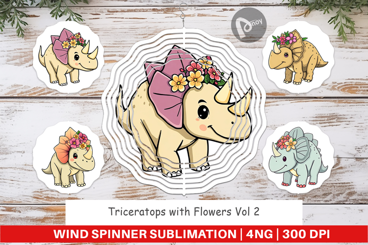 Wind Spinner Triceratops with Flowers
