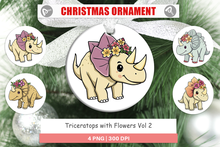 Ornament Triceratops with Flowers