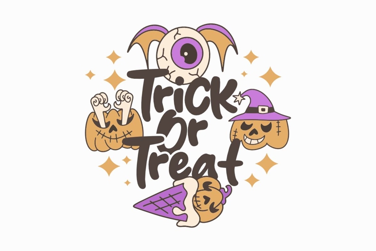 Trick or Treat Halloween Doodles Cartoon T-shirt