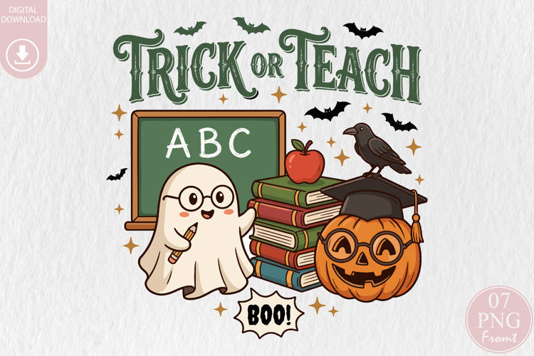 Trick or Teach Halloween PNG, Teacher Ghost Sublimation