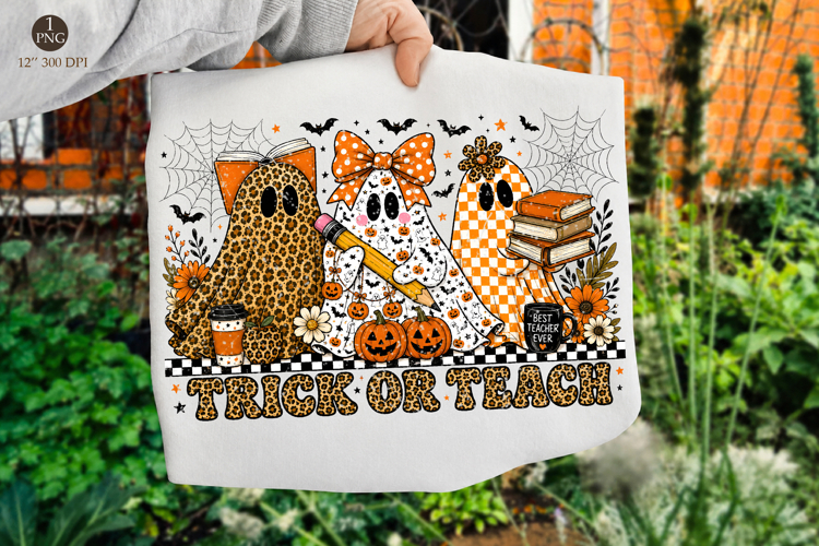 Trick or Teach Png, Leopard Pumpkin Ghost PNG