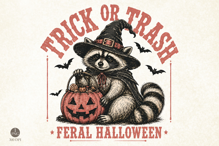 Trick Or Trash Halloween PNG, Funny Raccoon Witch Shirt