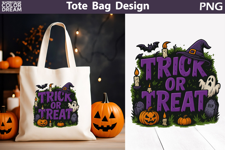 Trick or Treat Tote Bag | Ghost Pumpkin Halloween Print