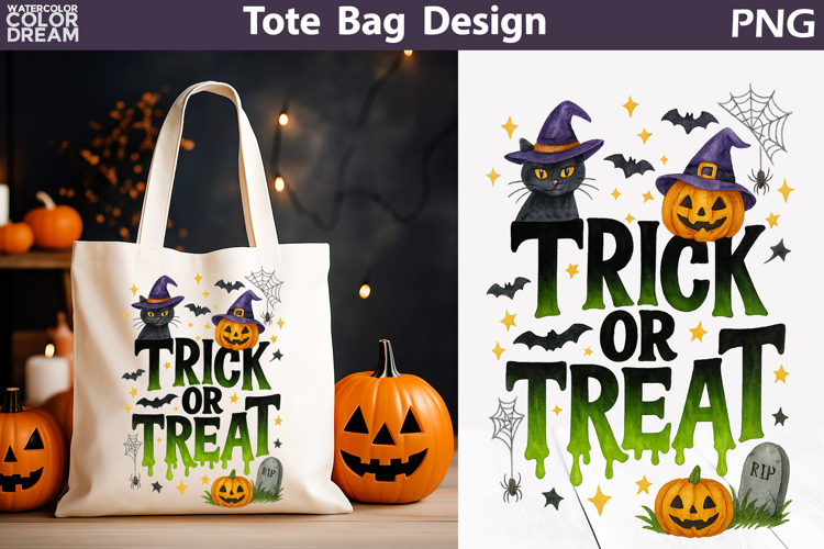 Trick or Treat Tote Bag | Black Cat Ghost Pumpkin Halloween