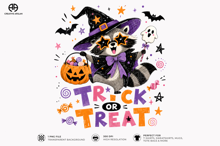 Trick or Treat Witch Raccoon Pumpkin - Funny Halloween Shirt