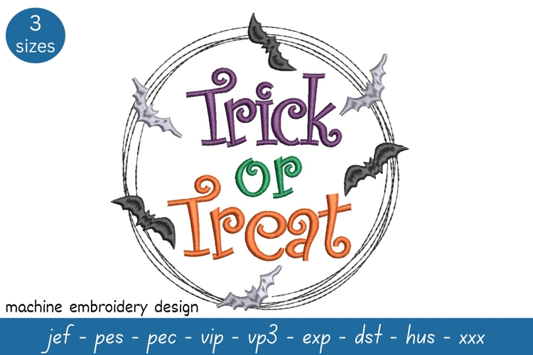 Trick or Treat Embroidery Design - Halloween Pattern