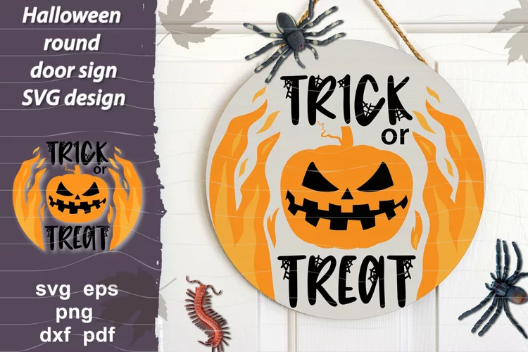 Trick or treat svg| halloween round sign svg| pumpkin svg