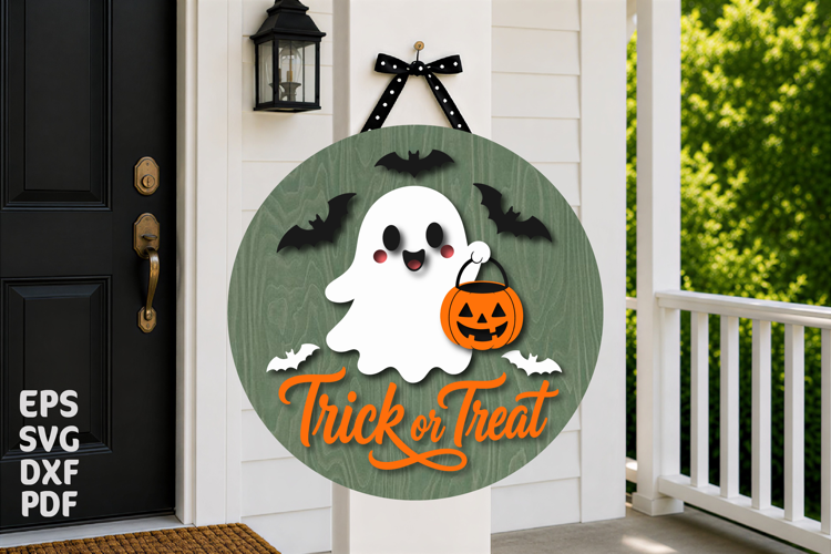 Trick or Treat Ghost Door Hanger SVG