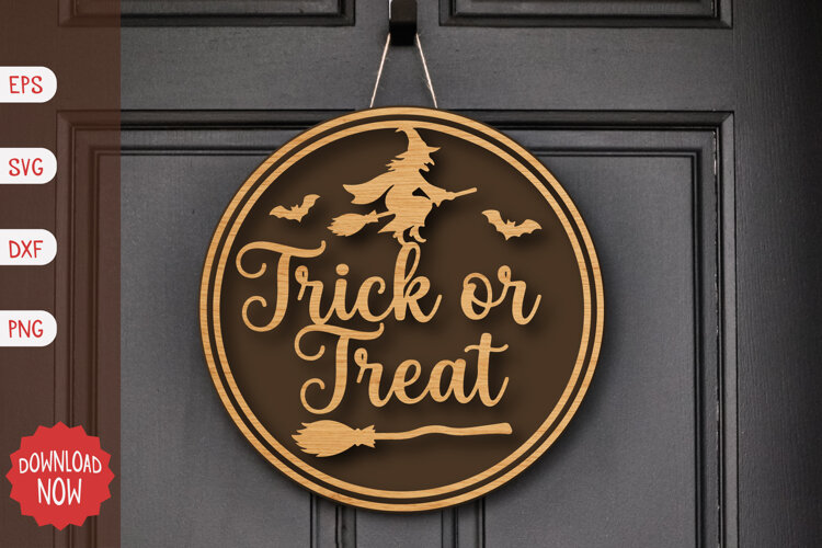 Trick Or Treat Halloween Door Sign SVG example image 1