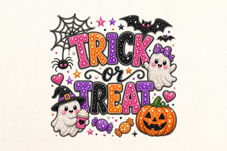 Trick or Treat Halloween Rhinestone PNG
