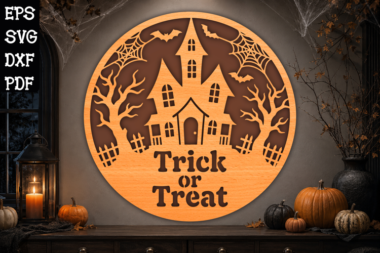 Trick or Treat Haunted House Halloween Laser Cut SVG