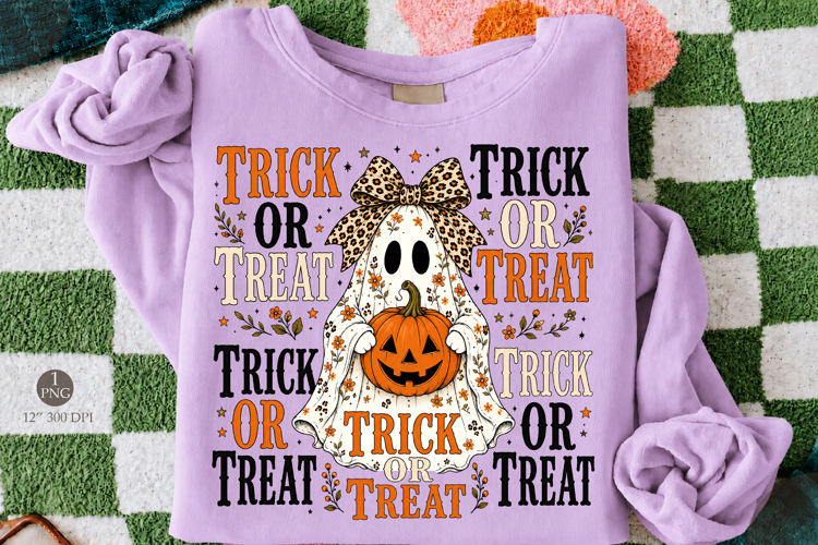 Trick or Treat PNG,Retro Halloween Ghost and Pumpkin Design