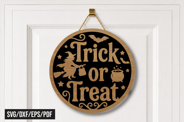 Trick or Treat Round Door Hanger Laser Cut SVG