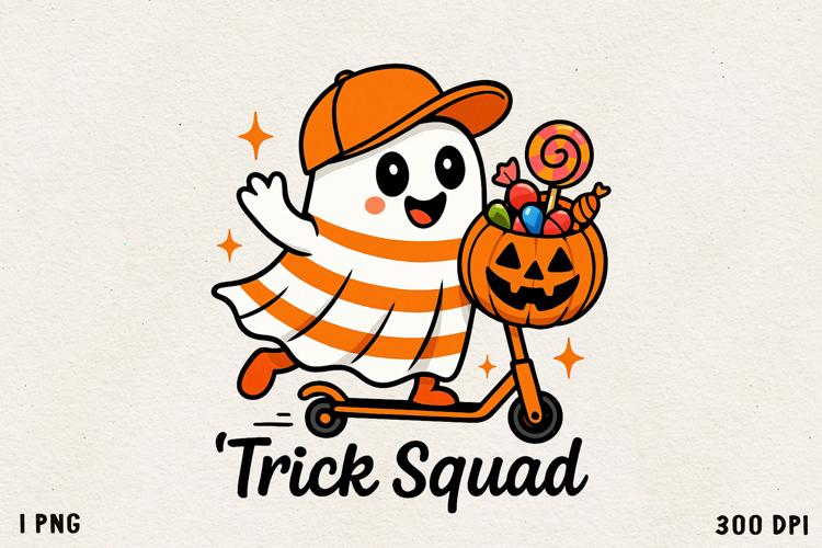 Trick Squad Ghost Cute Halloween PNG Sublimation Design