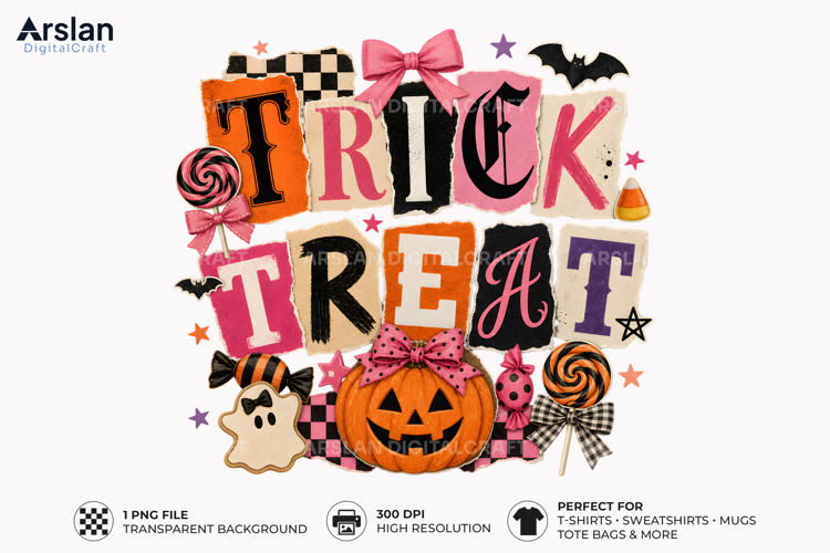 Trick or Treat Pumpkin PNG - Retro Halloween Shirt Design