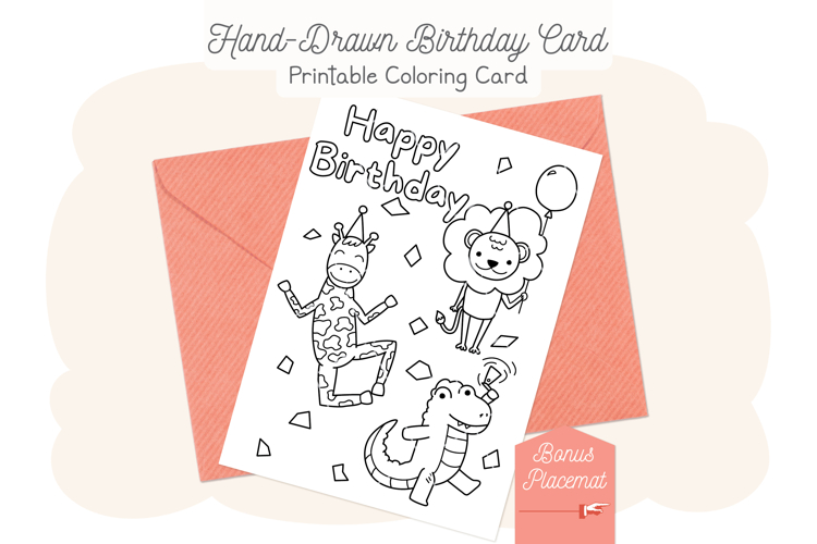 Lion Happy Birthday Card, Kids Coloring Card & Placemat