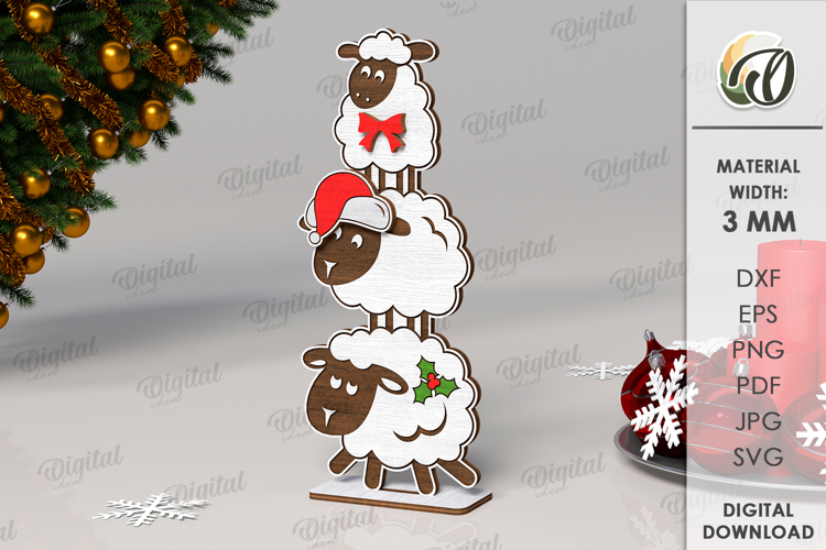 Triple Characters Stand Decor Lasercut. Sheep SVG