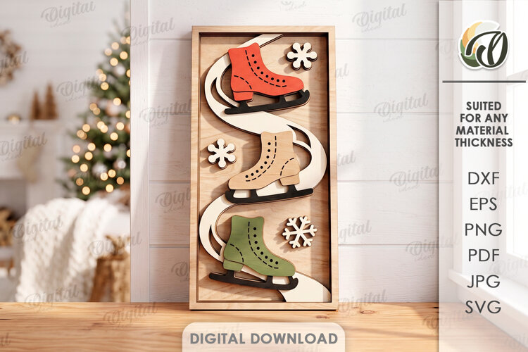 Triple Christmas Ice Skates Wall Decor Laser Cut example image 1