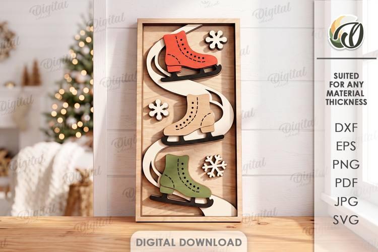 Triple Christmas Ice Skates Wall Decor Laser Cut