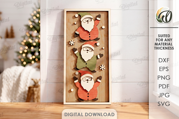 Triple Santa Clauses Wall Decor Laser Cut. Christmas SVG