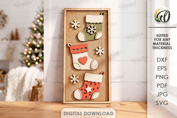 Triple Christmas Stockings Wall Decor Laser Cut