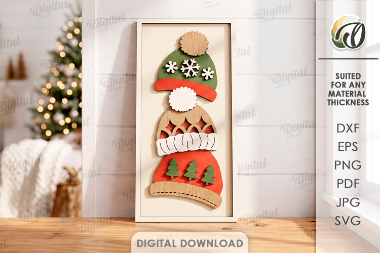 Triple Christmas Hats Wall Decor Laser Cut. Wall Sign SVG