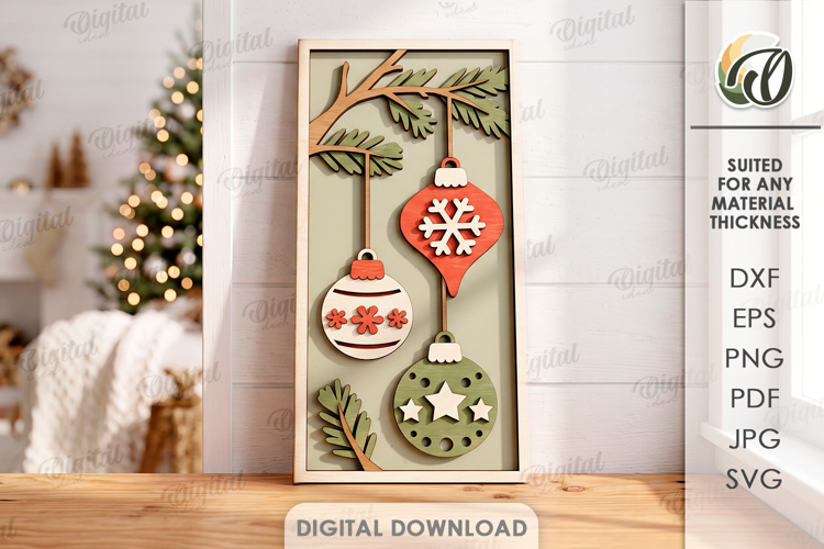 Triple Christmas Ornaments Wall Decor Laser Cut