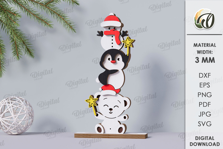 Triple Christmas Stand Laser Cut. Christmas Decor SVG
